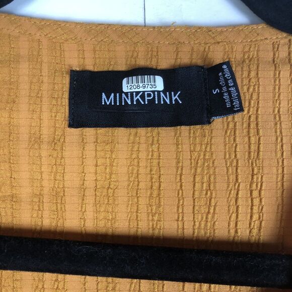 MINKPINK Gold Orange Short Flutter Sleeve V Neck Top with Ties on Sides Small - Picture 2 of 7